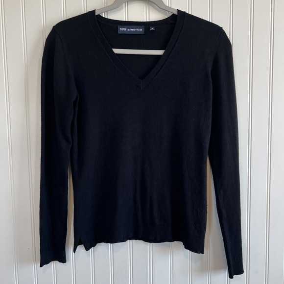 525 America Women's V-Neck Long Sleeves Pullover Sweater Black Size S - Picture 1 of 9